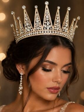 Motherss Day Sale 🌹Gold Crystal Crown Tiara | Bridal, Prom, B-daHeadpiece